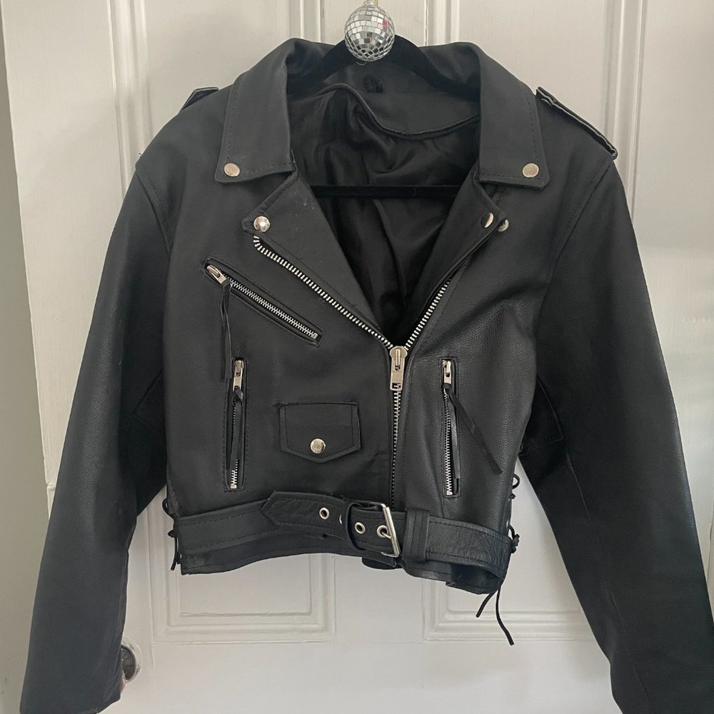 Vintage 80's MOTORCYCLE Jacket Faux Leather Heavy Duty Retro Cool Size Small